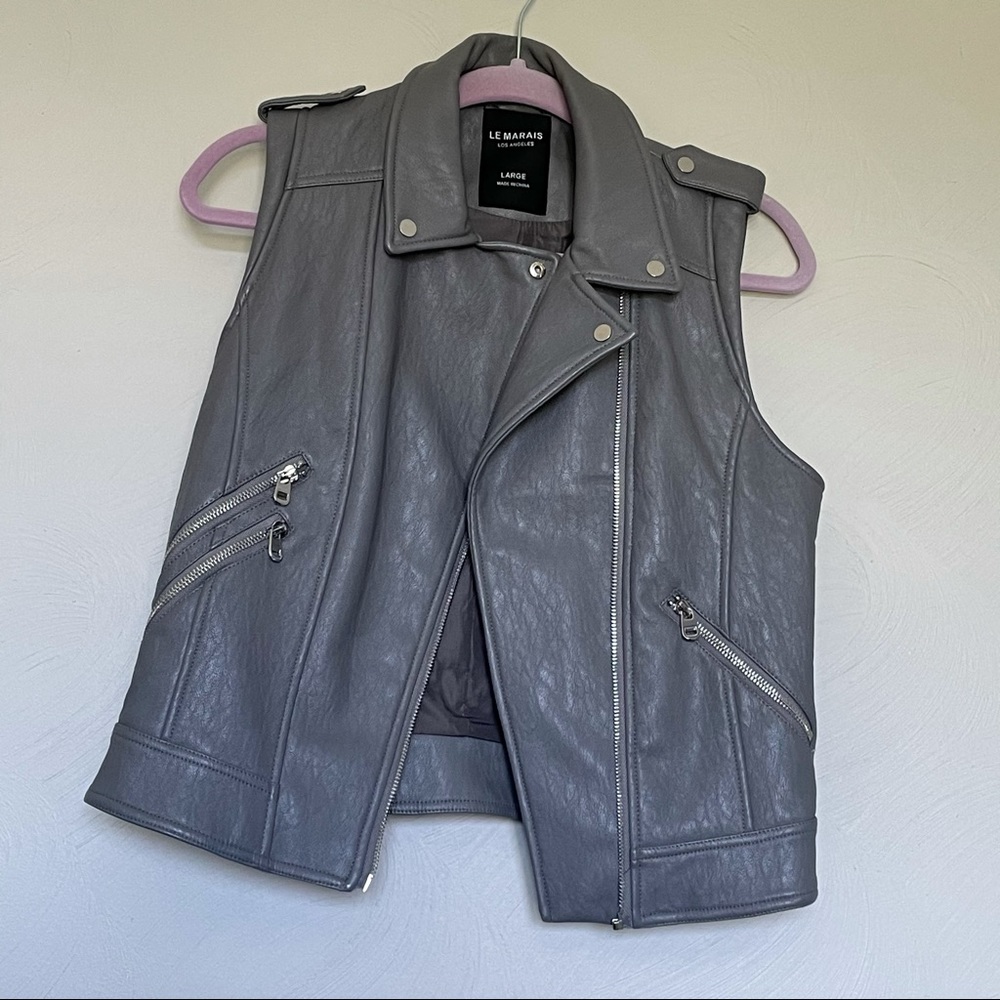 Le Marais Gray Vegan Leather Zip Moto Vest